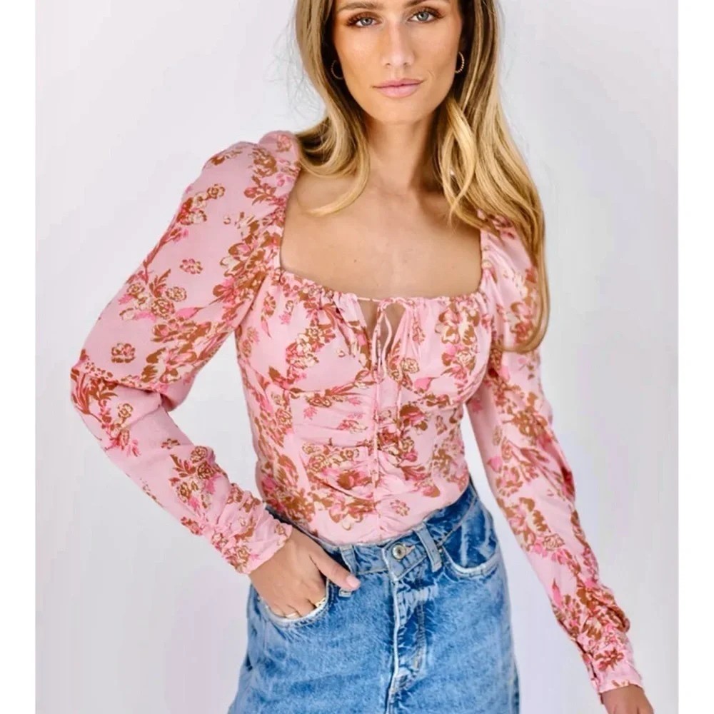New Free People Hilary Pink Floral Top